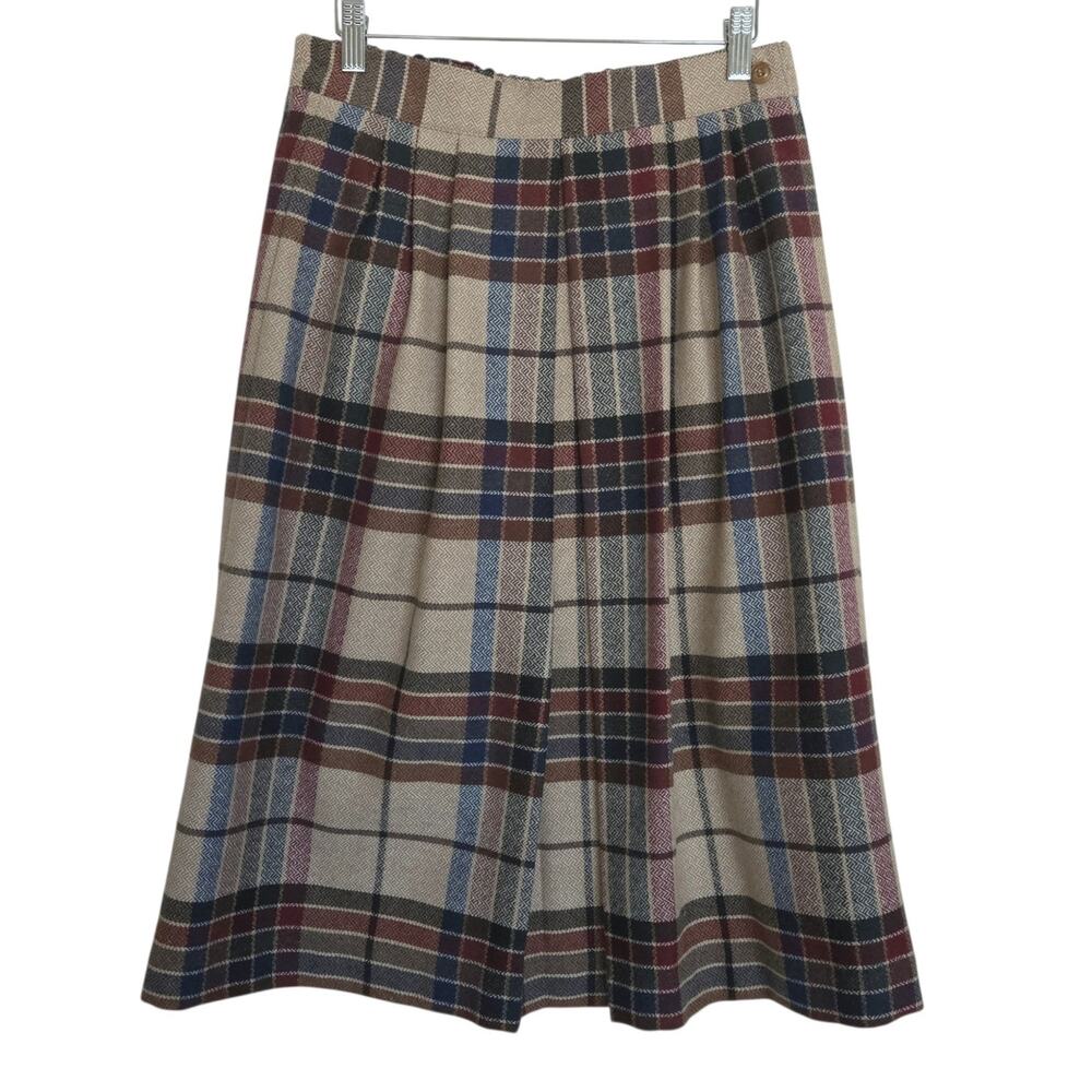 Pykettes Vintage Wool Blend Plaid Midi Skirt Made in USA Preppy Academia Sz 8